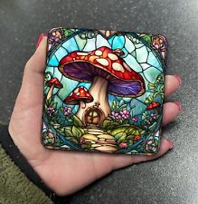 Mushroom Toadstool Fairy House Stained Glass Effect Square Coaster Gift set D21