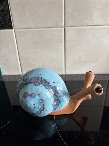 Ceramic snail ornament blue - ornament,