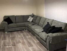Grey Corner Sofa 7 Seater Couch Settee Vegas |Chenille Fabric High Back Cushions