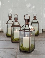 Hand Made Copper Finish Glass Lantern 38cm Tall Pillar Candle Holder by Nordal