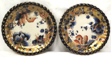 2 Late C19th Nautilus Porcelain (Glasgow) Hand-Decorated Plates Gilt 21.5cm ⌀