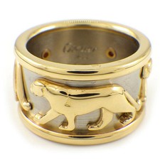 AUTH CARTIER RING MAHANGO PANTHER MOTIF 18K YELLOW GOLD WHITE GOLD #50 WOMEN'S