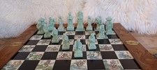 Chess Chinese Ivory & Green set. Beautiful Vintage The box/ board is included.