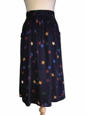 MONDI SZ 36 LATE 1970'S NAVY STAR PRINT FULLY LINED POCKET FRONT SKIRT