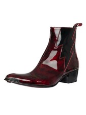 Jeffery West Men's Lightning Zip Leather Chelsea Boots, Red