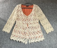 Ryu Anthropologie Sweater Womens Large Cream Crochet Lace Cardigan Boho Cottage