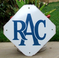 Enamel Sign RAC Original Vintage 1950's Rare Blue on White, Garage Recovery AA