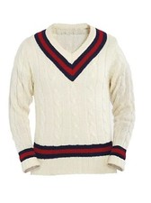 Mens V Neck Long Sleeve Cable Knit Cricket Jumper Pullover Sweater UK Size 8-22