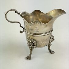 Antique Irish Dublin Solid Silver Lions Head & Paw Footed Milk Jug 10.5cm Crest