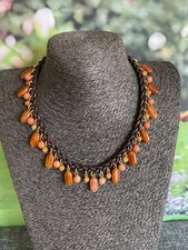 Monet bead leather collar necklace
