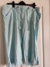 Womens Light Blue BHS Casualwear Linen Mix Cropped Trousers Size 16