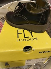 Fly London Simb K Kids Leather Wedge School Shoes In Black Size UK 1 EU33