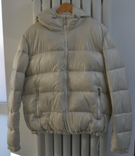 ZARA Men's Down/Feather Hooded Puffer Jacket, Ivory, Large, Excellent Condition.