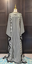 Monochrome Stripes Premium Georgette Kaftan With Silk Crisscross Neckline-detail