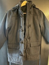 Boys Black Hooded Duffle Coat