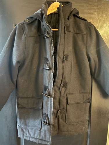 Boys black hooded - hooded, duffle