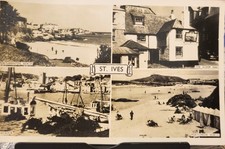 St Ives Cornwall RP Postcard Humphrey R Noall Harbour Sloop Inn Beaches c1940s