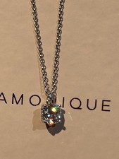 QVC Rhodium Plated Sterling Silver Classic Diamonique Solitaire Pendant Necklace