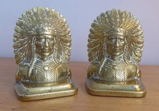 PAIR VINTAGE BRASS INDIAN CHIEF BOOKENDS `CANADA` 2.5 kilos - FINE CONDITION