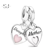 Sterling Silver Mother & Daughter Heart Charm for Bracelets - Mum Christmas Gift