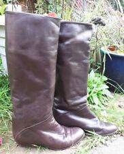 VINTAGE designer brown Spanish leather RIDING STYLE pull on knee BOOTS UK 3
