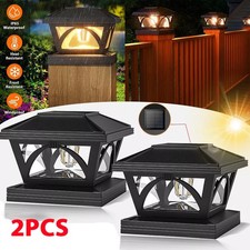 2PCS LED Solar Powered Deck Post Lights Garden Cap Square Landscape Fence Lamps