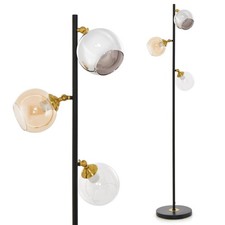 Modern Floor Lamp with 3 Glass Shades Black Frame E27 UKCA CE Certified