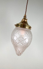 Vintage Frosted Cut Glass Acorn Glass Lampshade Ceiling Light Pendant