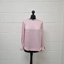 Arket Top UK 14 Satin Long Sleeve Blouse Light Pink Zipped Career Office 