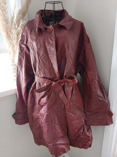 Burgundy leather belted coat - burgundy,