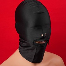 SM Bondage Fetish Hood Slave Cosplay Mask Full Headgear Open Mouth Zip Back UK