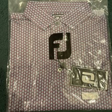 New, Footjoy Men's Golf Polo Shirt, Shell Foulard design Coral Red Size Large 