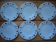 6 Vintage Retro 1950s Pyrex Snowflake Gaiety 10" Dinner Plates Gold Rim Perfect