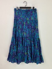 Joe Browns Blue Green Peacock Print Midi Boho Skirt Elastic Waist UK 12