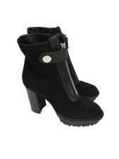 GIANVITO ROSSI MILANO Ladies UK 6 Black Suede Heeled Zip Front Boots Pre-Loved 