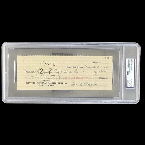 Orville wright signed check - signed,