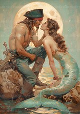 Pirate and Mermaid Art Print