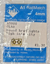 A1 RailMatch Scale 4mm Model A5000 CL50 Round Headlights High Intensity Pack.