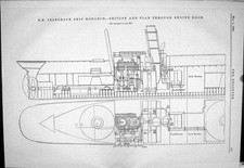 Antique Print 1884 Telegraph Ship Monarch Section Plan Through Engine Room 19th