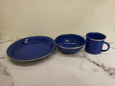 Enamel Bowl Mug Plate Camping Set – Blue