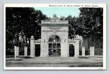 1931 Memorial Arch St. Marys College St. Marys KS Curt Teich Blue Sky Postcard