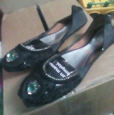 NICE INDIAN HANDCRAFTED LEATHER KHUSSA FLATS SHOES,BLACK,SIZE 6,HEART DESIGN,NEW