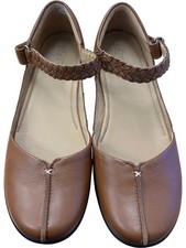 Hotter Lake Flat Shoes Size 7 Extra Wide Tan Leather Adjustable Strap Comfort