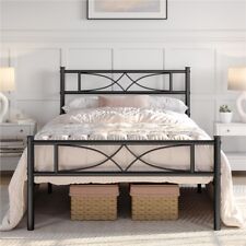 Single/Double/King Metal Bed Frames with Curved Design Headboard Black