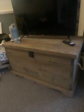 Large solid oak wooden storage chest trunk blanket box with rope handles 