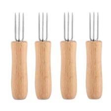 Stainless Steel Corn Holders Wooden Handle Cob Skewers For BBQ Picnic & Cooking