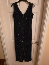 Sleeveless Navy Beaded Maxi Dress , Size 14