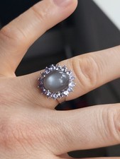 Sterling Silver  Ring Sz N1/2 With Sparkly Stones Elegant Statement Piece Chic