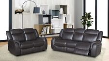 Brown Leather Gel Recliner 3 Seater + 2 Seater Reclining Sofa Suite - CLIFTON.