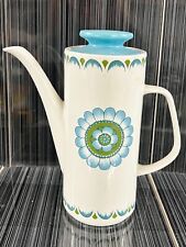 VINTAGE J & G MEAKIN BLUE & GREEN FLORAL CERAMIC COFFEE POT TEAPOT MID-CENTURY